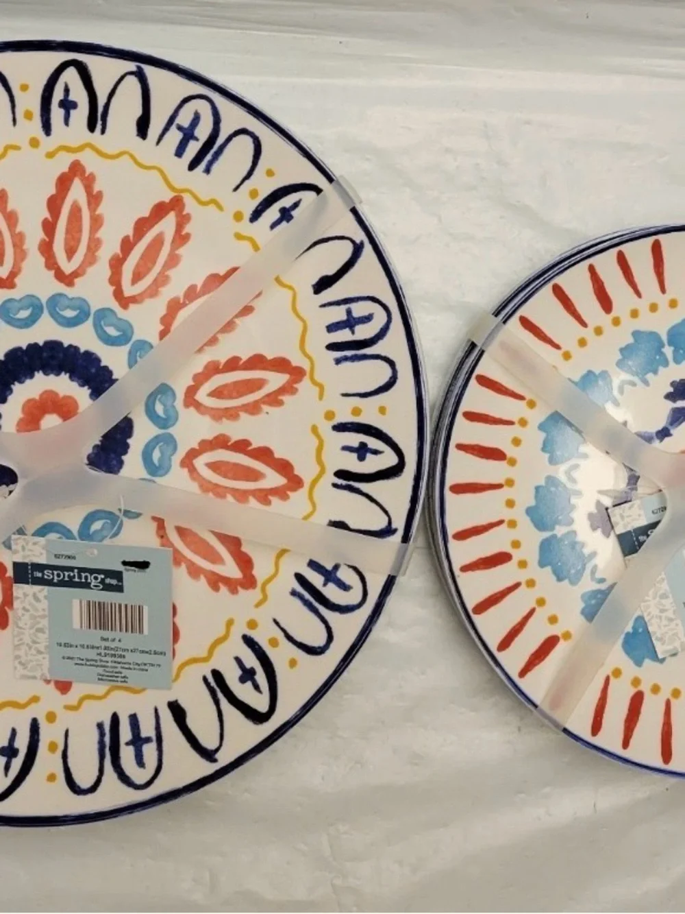 Hobby Lobby 4pk Medallion Dinner & Salad Plates Azteca Blue Red Spanish Tile